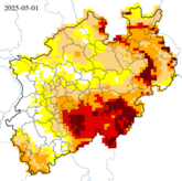 Dürrezustand des Gesamtbodens - bis 1,8 m Tiefe - über die letzten 30 Tage (Stand: 01.05.2025)