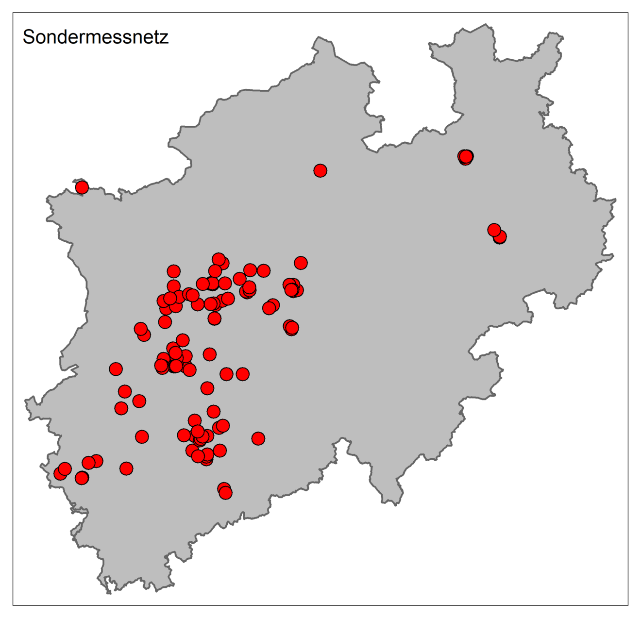 Karte von NRW mit eingezeichneten Messstellen