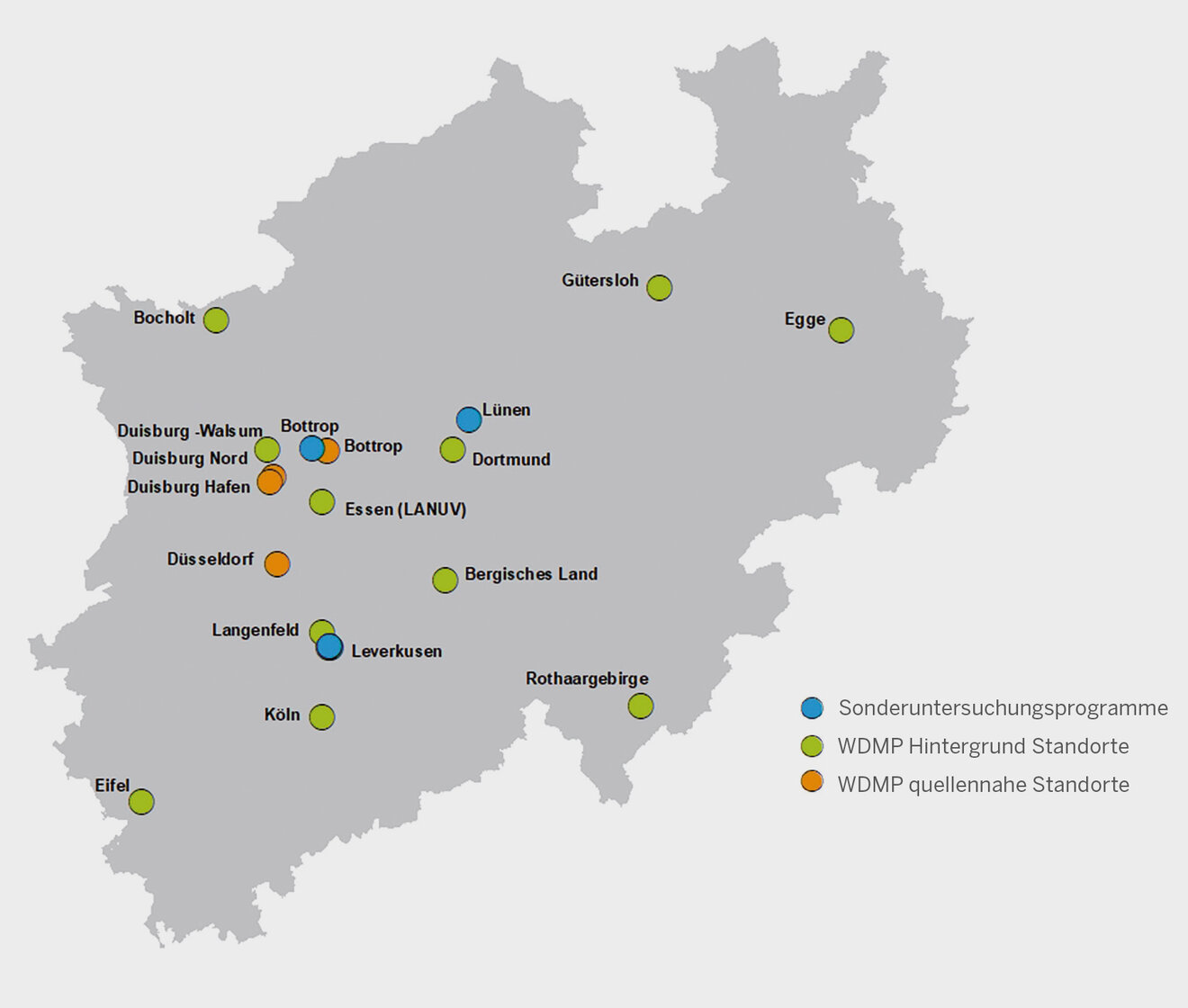 NRW Karte mit Standorten der Messprogramme