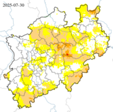 Dürrezustand des Oberbodens - bis 0,25 m Tiefe - über die letzten 14 Tage (Stand: 30.07.2025)