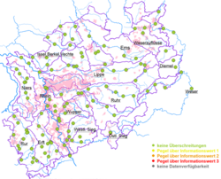 Gewässersituation in NRW: Pegel mit Überschreitung von Hochwasserinformationswerten Ende August (Stand: 31.08.25)
