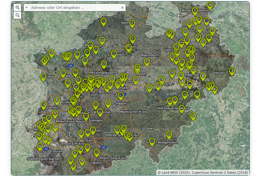 Karte Ersatzbaustoffe Güteüberwachung, Foto: LANUK Karte Ersatzbaustoffe Güteüberwachung, Foto: LANUK