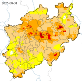 Dürrezustand des Oberbodens - bis 0,25 m Tiefe - über die letzten 14 Tage (Stand:31.08.2025)