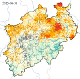 Pflanzenverfügbares Wasser - bis 0,25 m Tiefe - tagesaktuell (Stand: 31.08.2025)