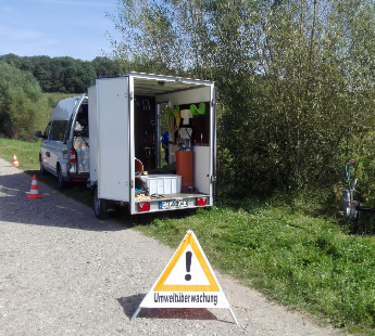 Durchführung einer Probenahme an einer Grundwassermessstelle.