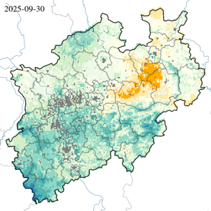 Pflanzenverfügbares Wasser - bis 0,25 m Tiefe - tagesaktuell (Stand: 30.09.2025)