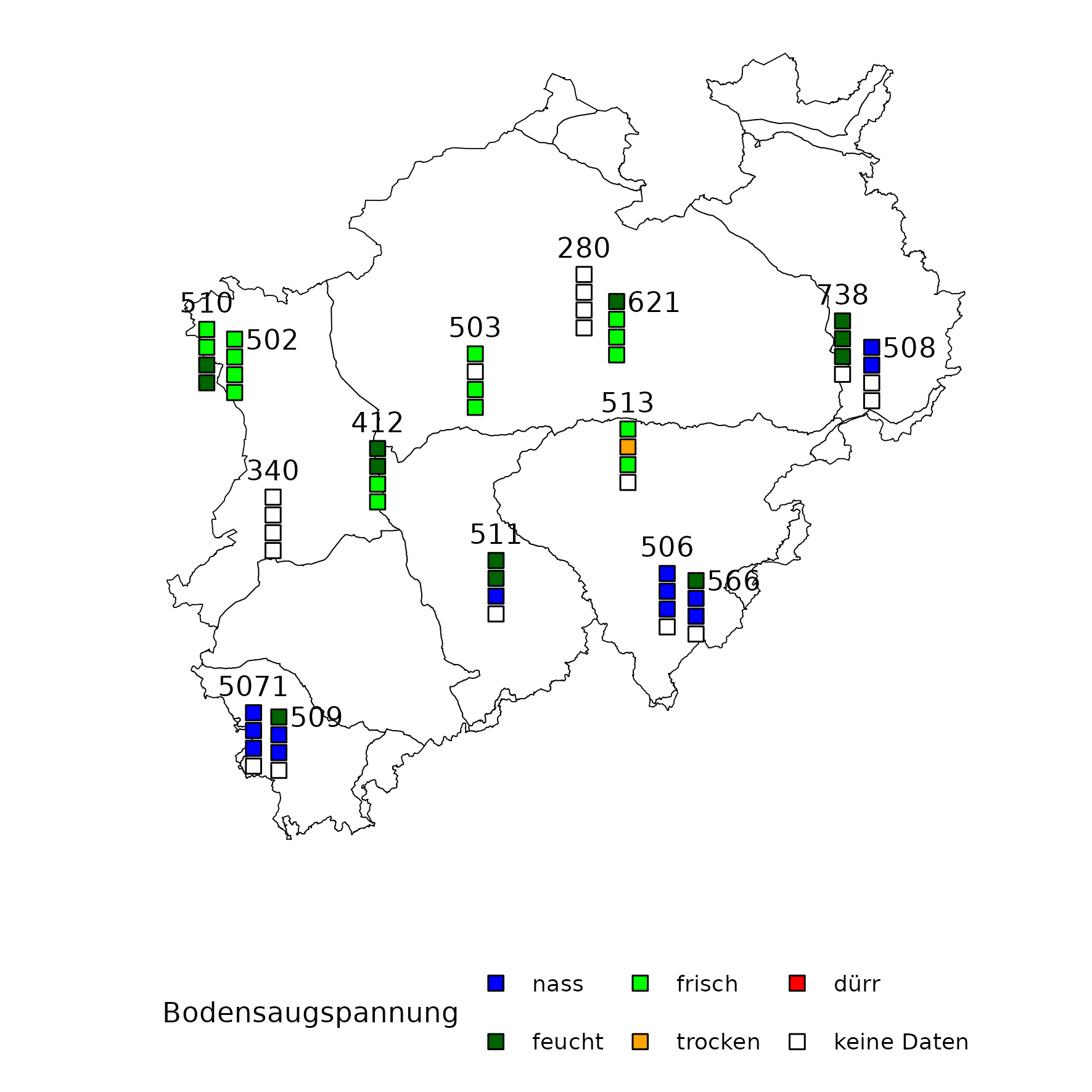 Aktuelle Bodenfeuchtekarte, Stand: 05-12-2025 08:00