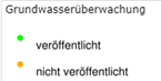 Symbole für Grundwassergütemessstellen: grüner Punkt = veröffentlicht, gelber Punkt = nicht veröffentlicht